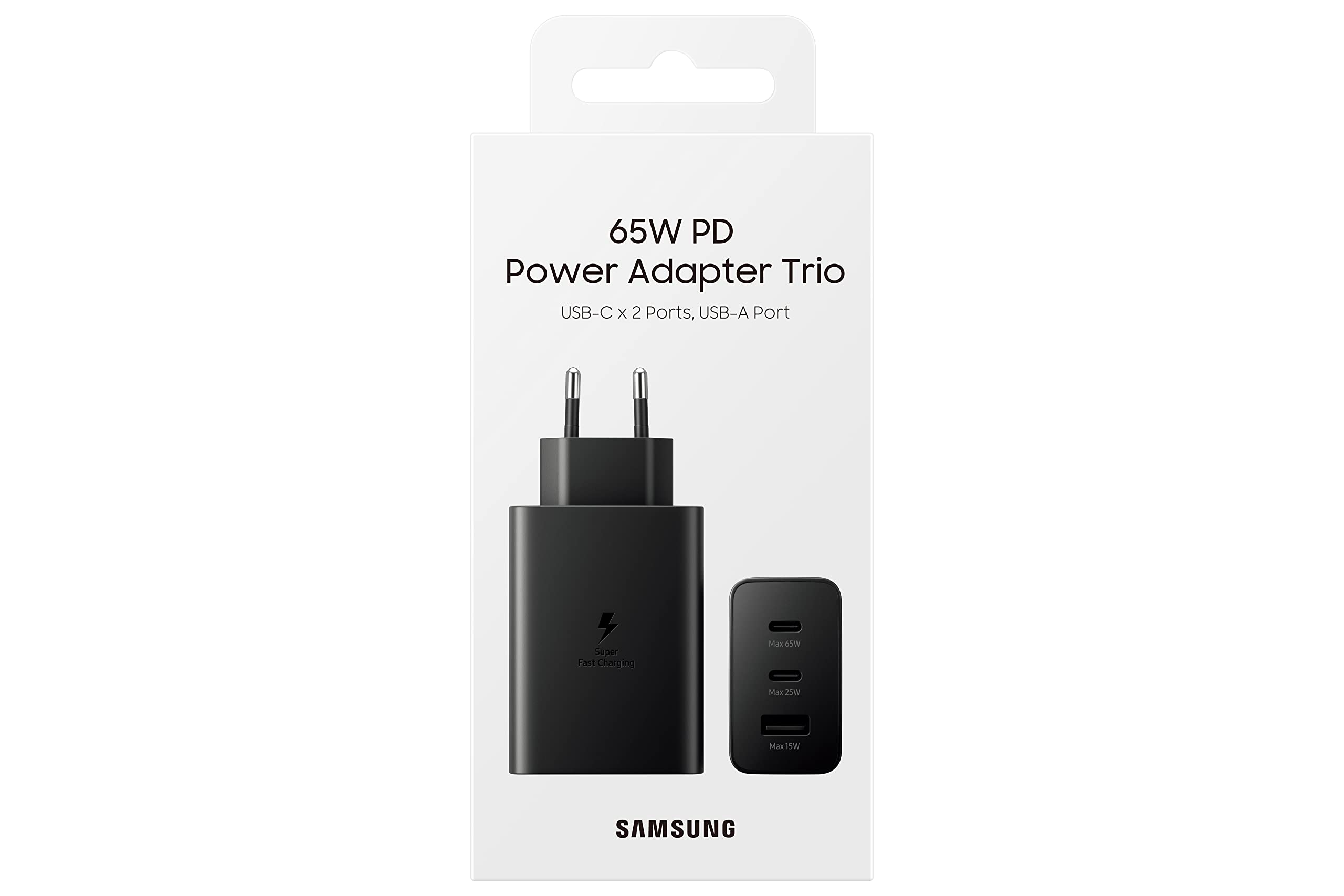 Samsung Original 65W Tri Port,Type-C & USB-A,Super Fast Charger (Cable not Included)