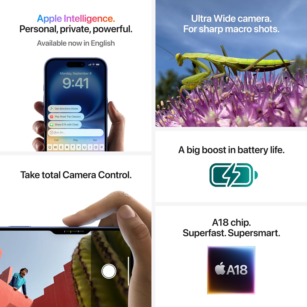 iPhone 16 128 GB: 5G Mobile Phone with Camera Control, A18 Chip and a Big Boost in Battery Life. Works with AirPods; Black